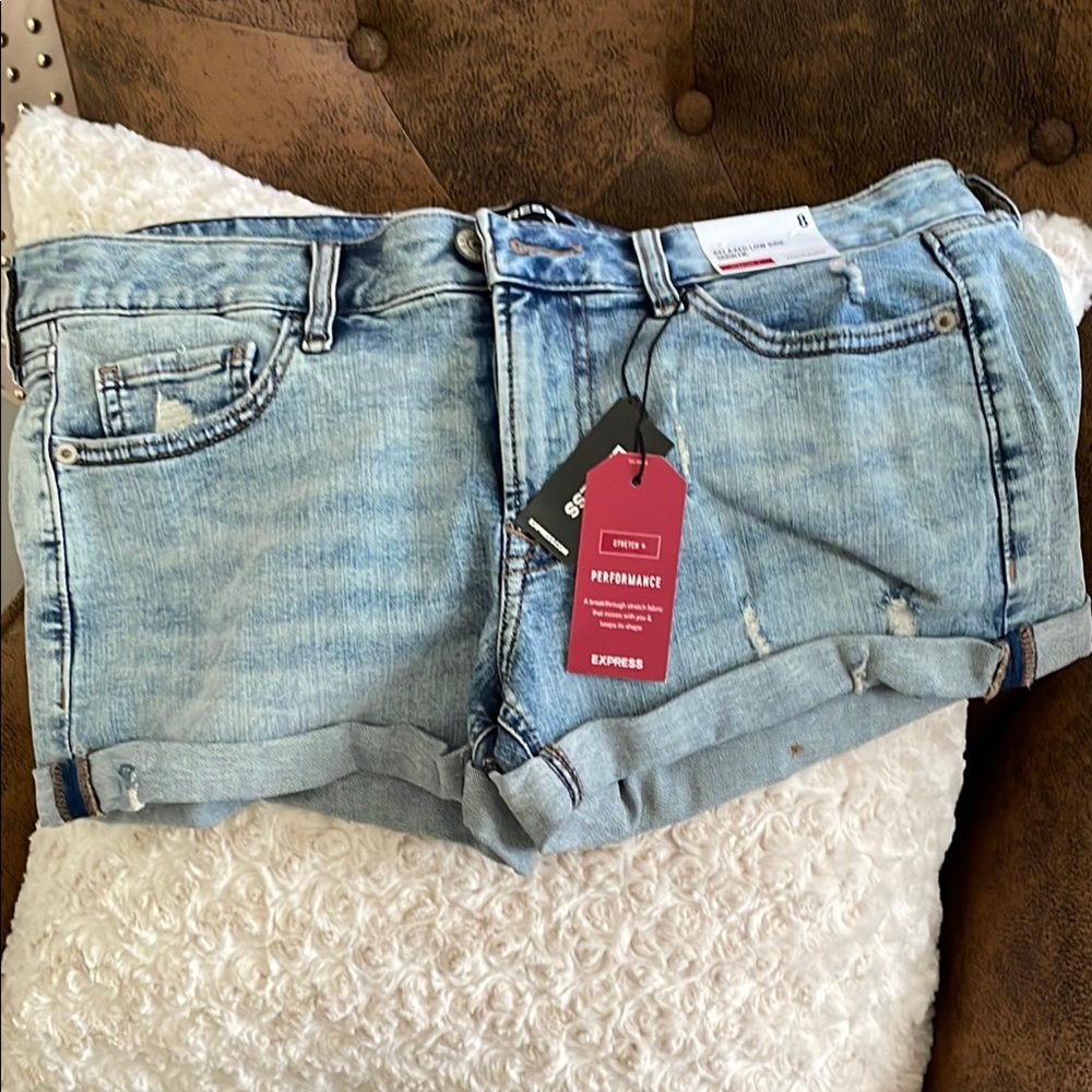 Express Blue Jean Shorts Distressed Frayed Hem